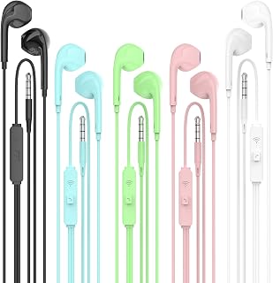 Earbuds Wired with Microphone Pack of 5, Noise Isolating Wired Earbuds, Earphones with Powerful Heavy Bass Stereo, Compatible with Any Devices with 3.5mm Interface