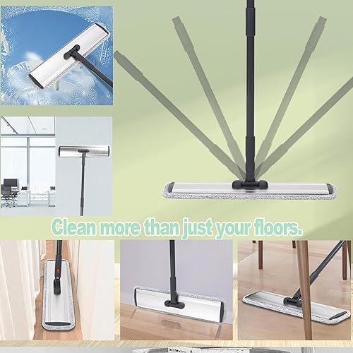 Miniatura 5 de Trapeador de microfibra de 18 pulgadas para limpieza de suelos grandes con 4 almohadillas de madera dura para limpiar la mopa húmeda