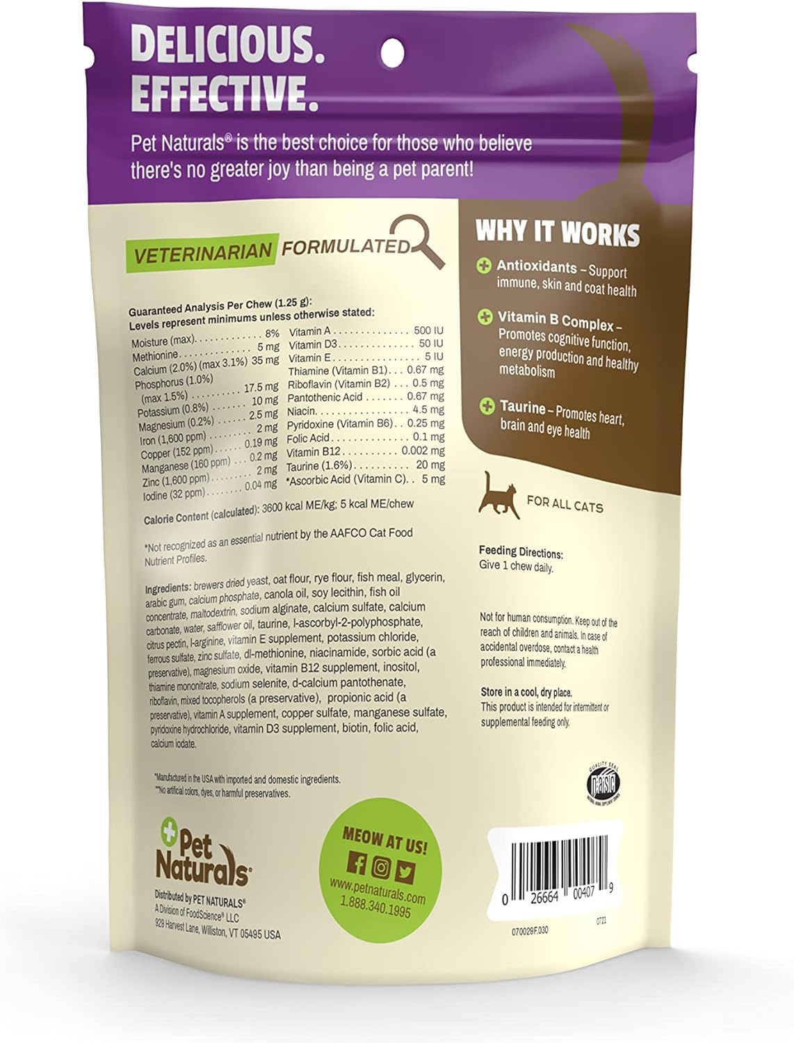 Pet Naturals Multivitaminico Giornaliero per Gatti con Biotina, Taurina e Arginina, 30 Masticabili Aromatizzati al Pesce