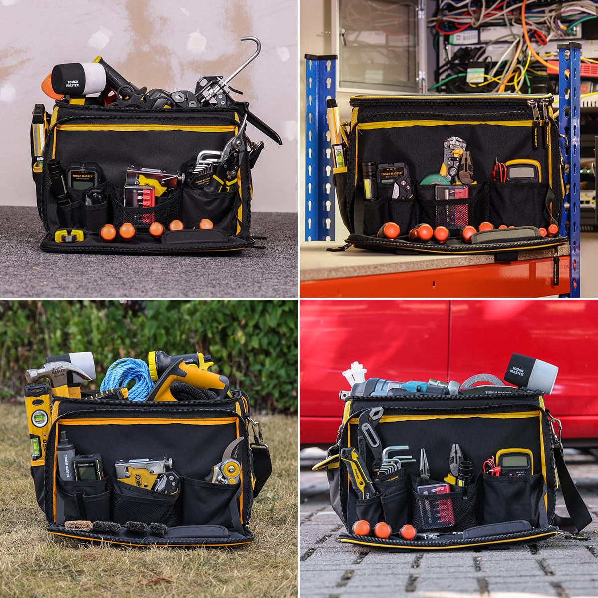 TOUGH MASTER Borsa Porta Attrezzi da Elettricista Tecnico Multitasche da 16 Pollici con Tracolla Staccabile