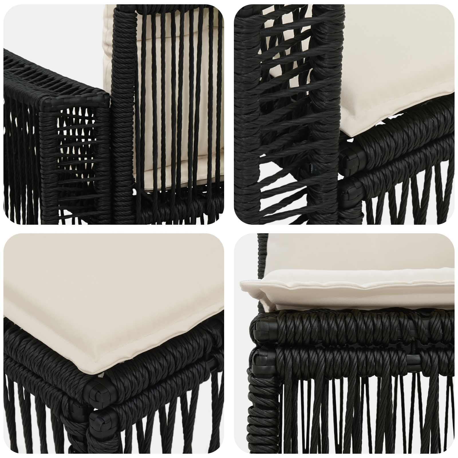Set di divani da giardino in polyrattan, 10 pezzi, colore: nero/crema | Gruppo di lounge modulare per terrazza e giardino con intreccio resistente alle intemperie e federe lavabili.