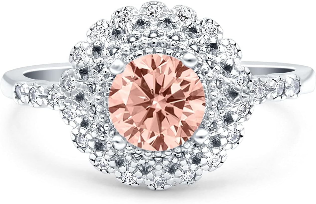 Blue Apple Co. Halo Art Deco Wedding Engagement Bridal Ring Round Simulated Cubic Zirconia 925 Sterling Silver