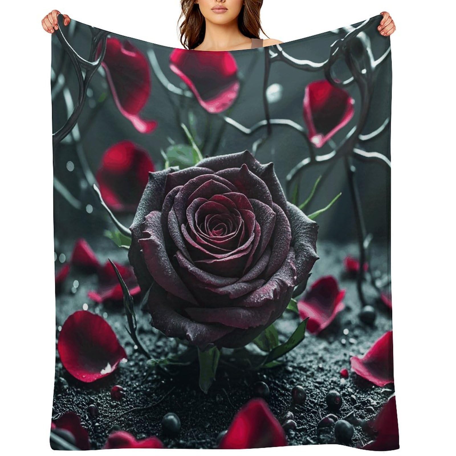 Rose Throw Blanket for Couch and Bed Super Soft Warm Lightweight Throw Blankets Cozy Fuzzy Flannel Blanket Personalized Decorative Blankets for Sofa Decor 60"x80"