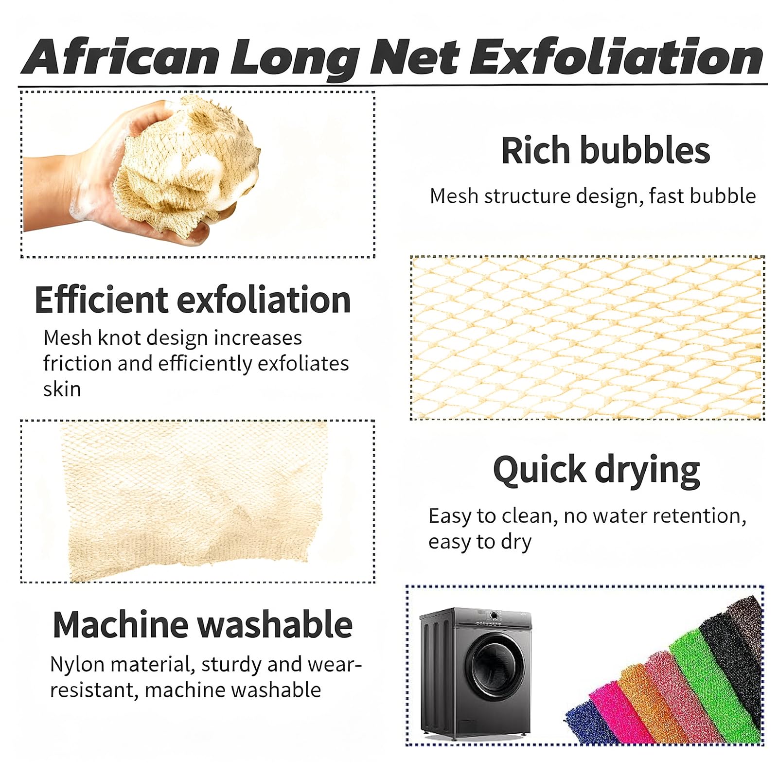 African Net Sponge Authentic, African Exfoliating Sponge Real African Net Black Owned, African Bath Sponge Back Scrubber, Body Exfoliator Shower Bath Accessories (Beige)