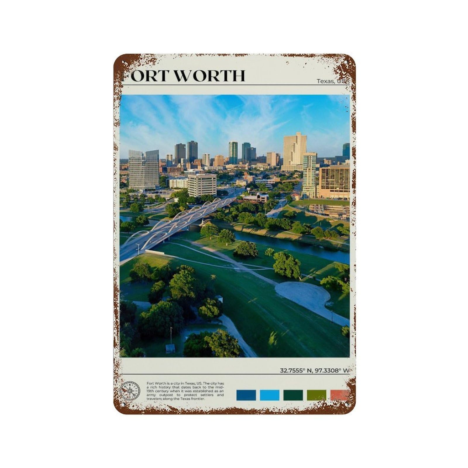 xiaoxiaoshen Real Photo Fort Worth Decor Wall Decor Art Metal Tin Poster Modern Home Decor Art Home Bar Shop Decorations Vintage Sign 30x20cm