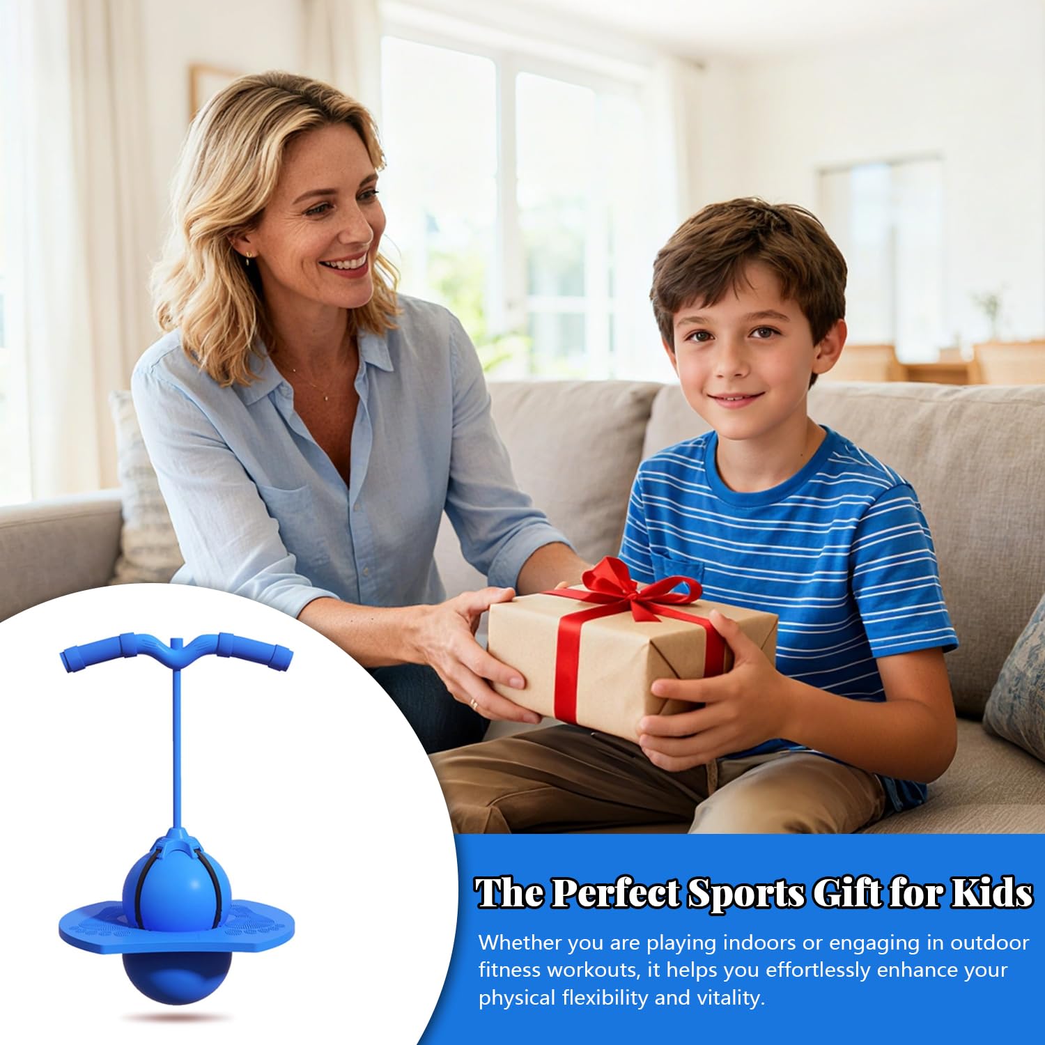 Ballon de Saut Pogo pour Enfants et Adultes, Jouet Sauteur d'extérieur, Balle de Saut d'équilibre, Ballon D'équilibre Élastique Antidérapant, Balle sauteuse équilibrée (Bleu)