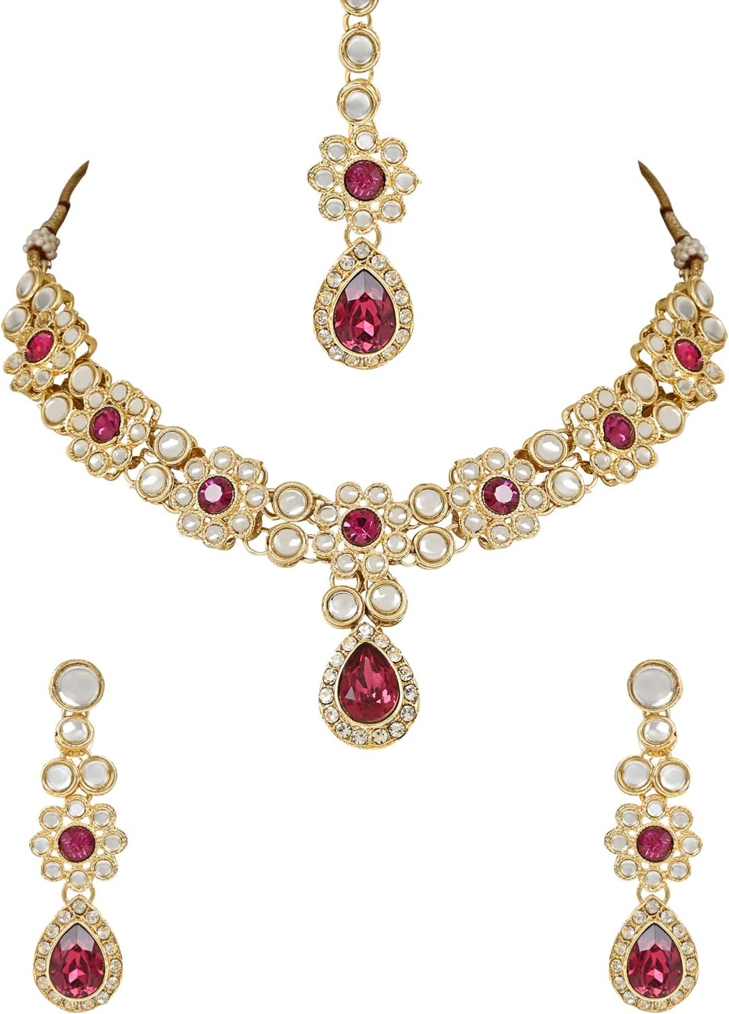 Gold Plated Indian Wedding Bollywood Kundan Stone Choker Necklace With Earrings & Maang Tikka Jewellery Set for Women