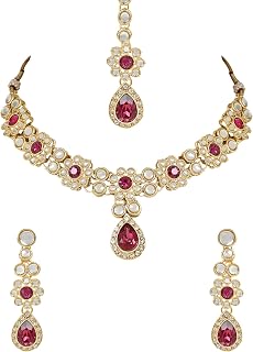 I Jewels Gold Plated Traditional Kundan Stone Choker Necklace With Earrings & Maang Tikka Jewellery Set for Women Price In India