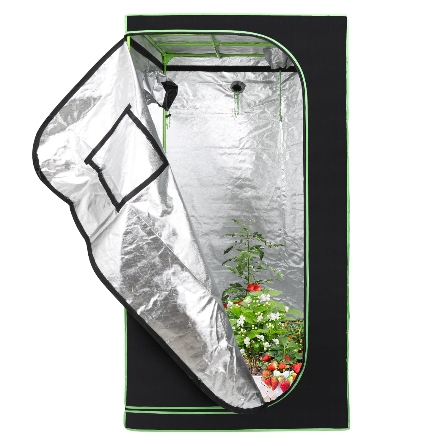 Daromigo Tienda de cultivo 100 x 100 x 200 cm para plantas, de Mylar reflectante, para cultivo en el hogar, para interior y exterior, con apertura de ventilación, color negro y verde