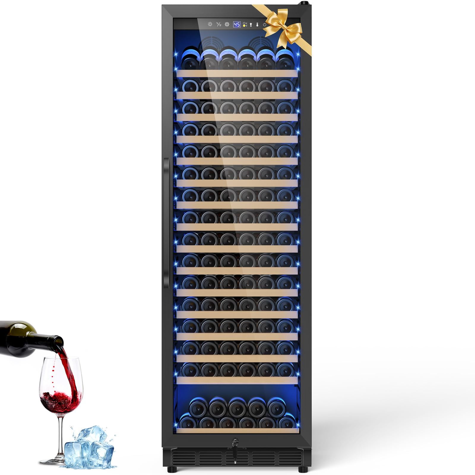 Upgraded 190 Bottles Wine Cooler Refrigerator,24 Inch Wide Wine Fridge with Professional Temperature Control System,Freestanding or Built-in installation, Quiet Operation,Black