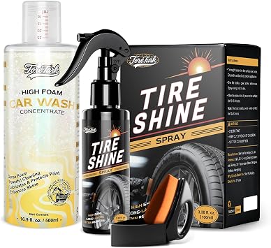toretark Tire Shine and Car Wash Soap, Ceramic Tire Coating,3.4 fl oz, Delivers a Deep High-Gloss Wet Black Look, High Foam, pH-Balanced & Concentrated Car Shampoo, 17 fl oz