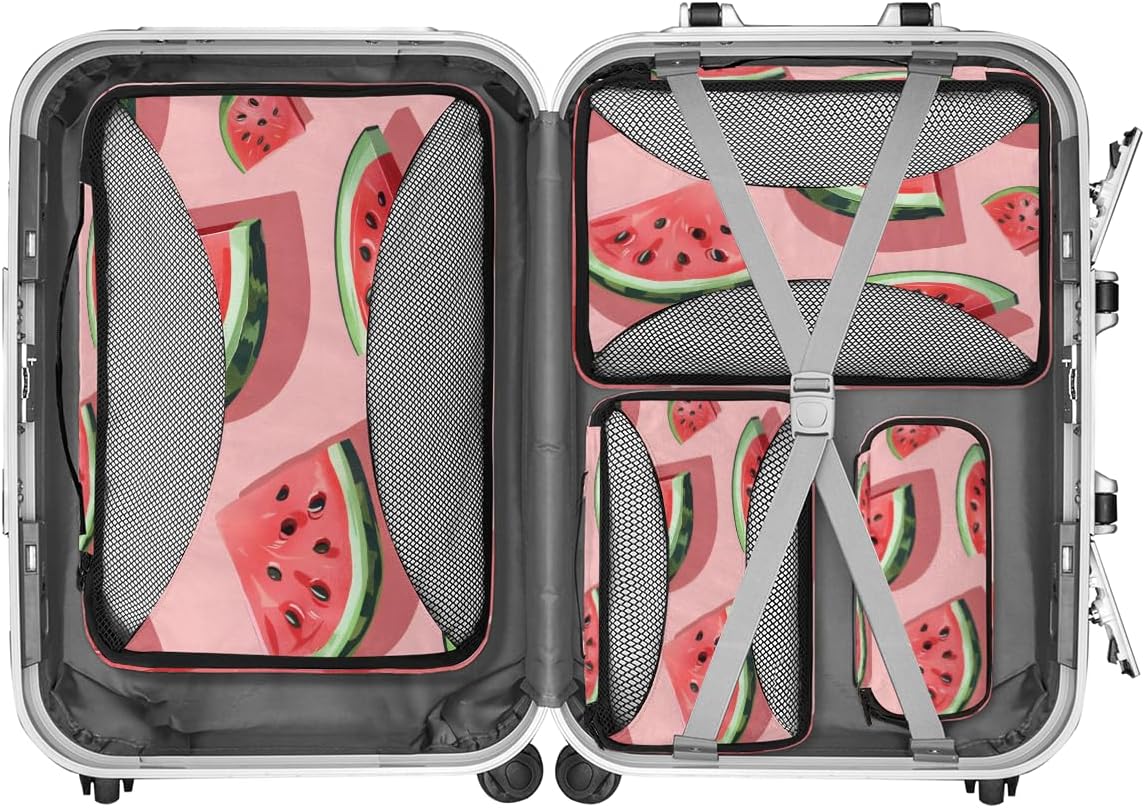 Watermelon Pink 4 Set Packing Cubes Packing Cubes for Women Lightweight Travel Essential Bag Clothes Carry on Suitcase Bags for Accessories Essentials