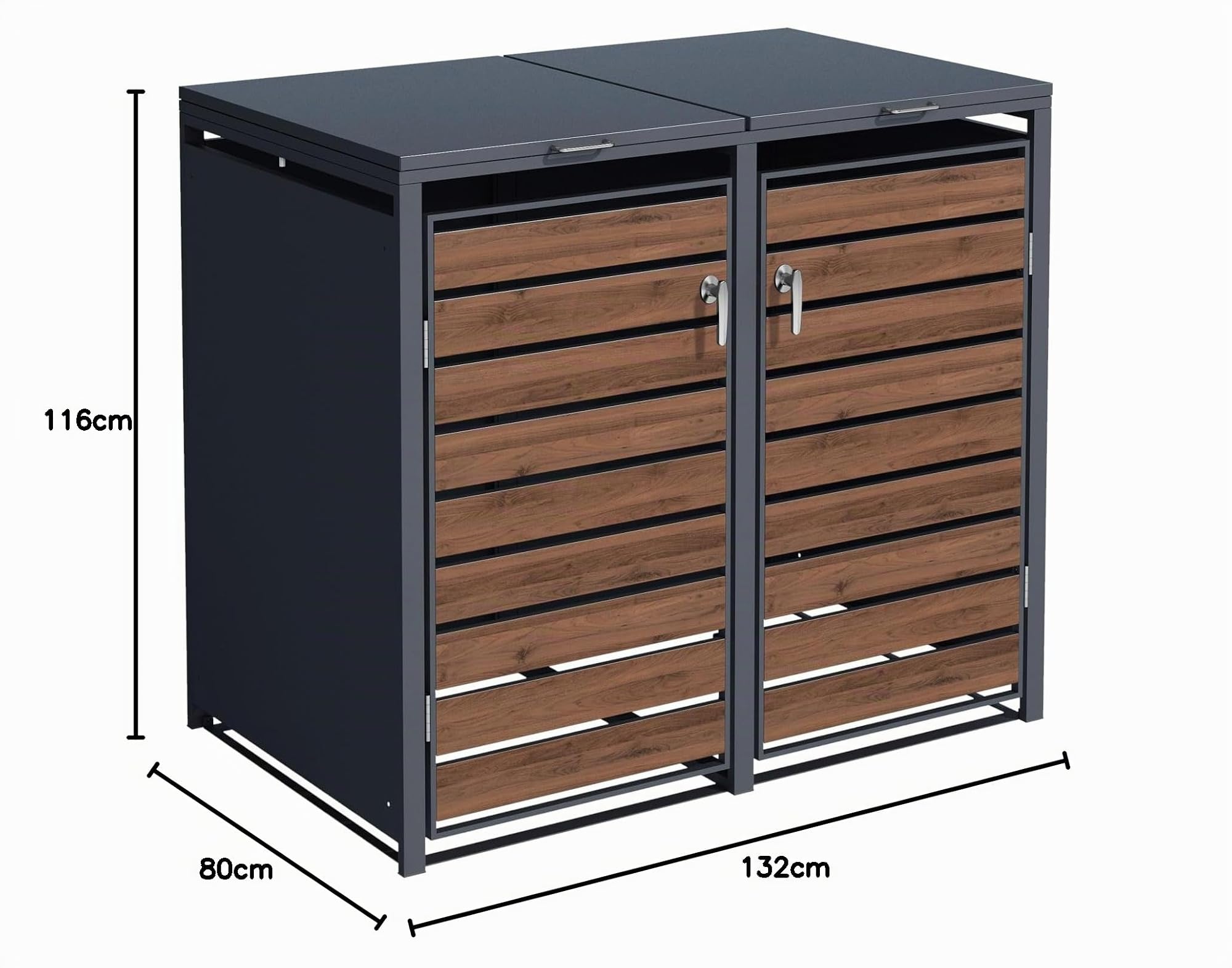 SCHARTEC® Mülltonnenbox 2er anthrazit mit dunklem Holz-Design erweiterbar 240l Mülltonnenverkleidung Mülltonnen Sichtschutz Unterstand für 2 Tonnen