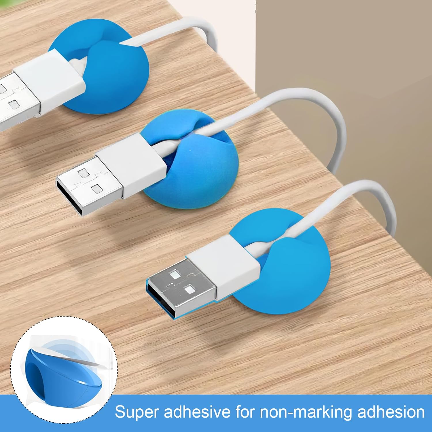 3 Pcs Cord Holder Cable Clips Cord Organizer Clips for Desk Home Office Electronic Cable Management Multi-Purpose(Blue)