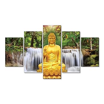 The Castle Decor Religious Buddha-Set of 5 piece wall art painting 18X30IN/45X76CM for Living room,Bedroom,Drawing Room,Office,Hotels|Wooden Framed|UV Coating|Digital Painting|
