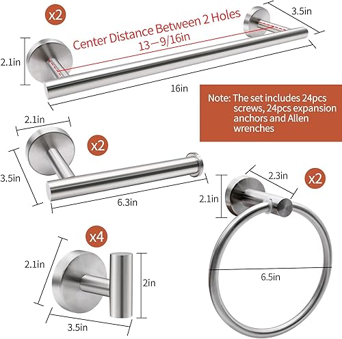 Miniatura 6 de Juego de accesorios de baño de 10 piezas, juego de accesorios de baño de níquel cepillado, incluye barras de toalla de mano de 16 pulgadas, soportes