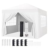 Yaheetech 10x10 Pop Up Canopy with 4 Removable Sidewalls&comma; Portable Enclosed Instant Tent&comma; Waterproof Outdoor Tent&comma; Beach Sun Shelter with 4 Sandbags&comma; 12 Stakes & 4 Ropes&comma; White