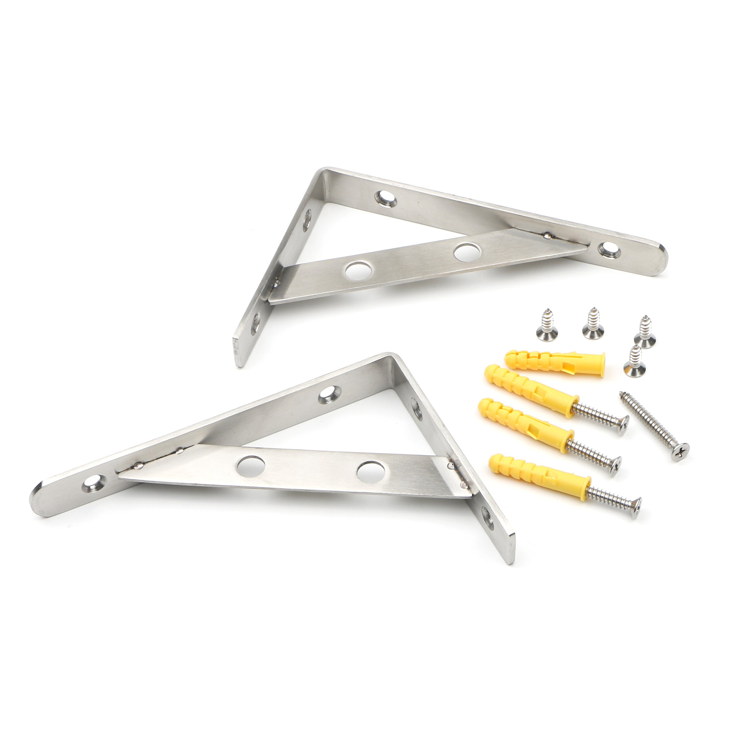Pxyelec Sliver 1 Pair Stainless Steel Solid Shelf Brackets, Shelf Support Corner Brace Joint Right Angle Bracket (150Mm X 105Mm / 6" X 4-1/8")