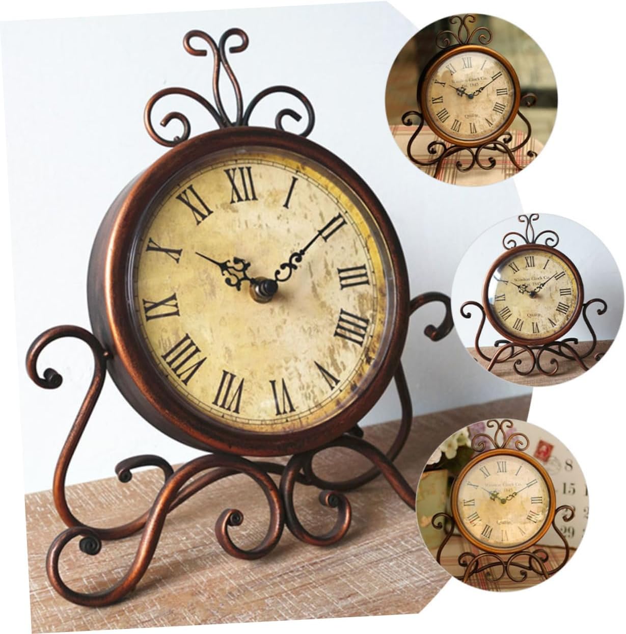 European Style Retro Iron Clock Vintage Non Battery Mantelpiece Decor for Living Bedroom Office Desk Creative Classic Desktop Ornament