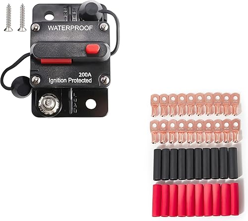 RED WOLF Interruptor de reinicio manual del disyuntor de 200 A, 6 AWG 14 pulgadas, extremo de cable de batería, terminal de anillo de cobre,