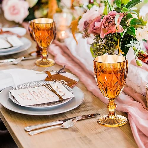 Miniatura 3 de Juego de 4 copas de vino vintage, copas de agua reutilizables de plástico de 12 onzas, copas de vino de tallo irrompibles con patrón único en