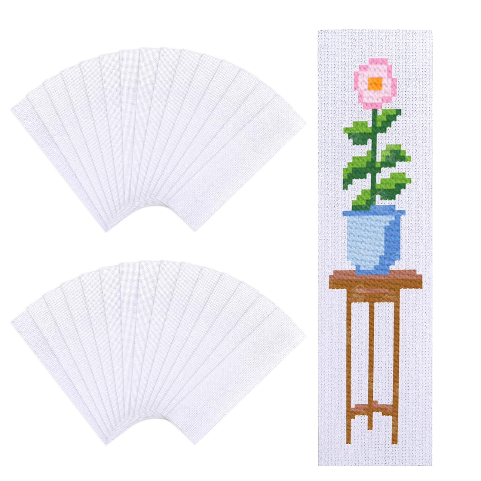 GLOBLELAND 30Pcs White Blank Cross Stitch Bookmarks 243x61mm/9.6x2.4inch Cotton Lace Edge Cross Embroidery Bookmark Simple Blank Stitch Labels Kits for DIY Crafts Sewing for Readers