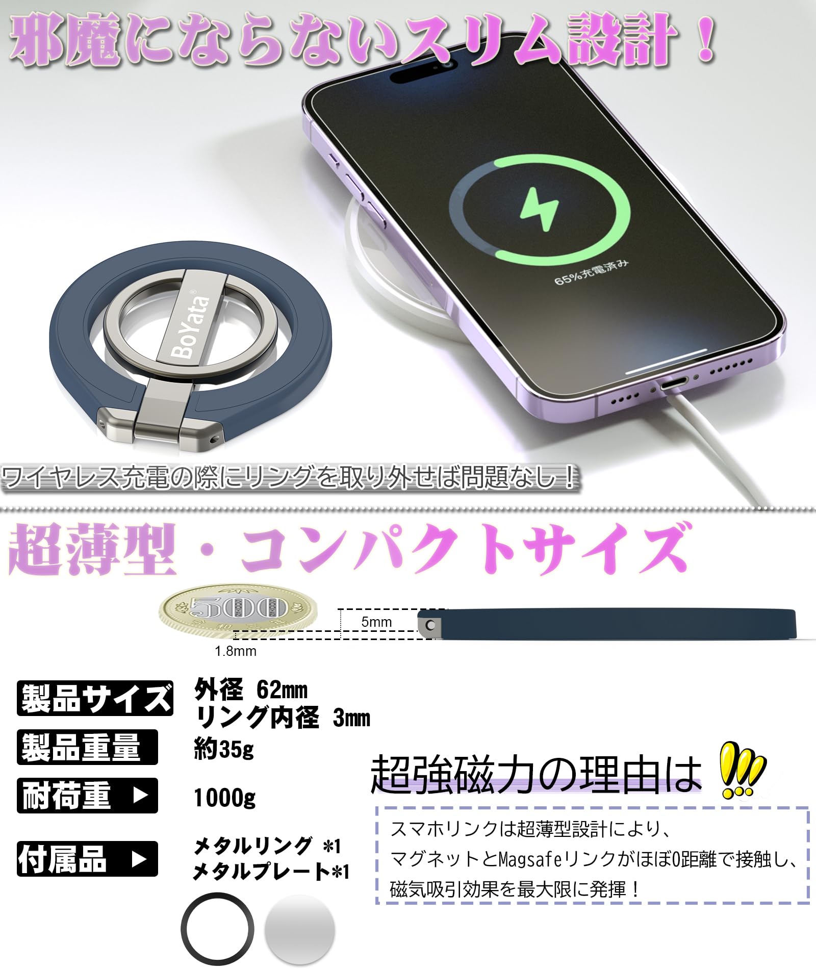 BIGLOBEスマホリング Amazon | BoYata スマホリング iPhone16対応 両面マグネット 超