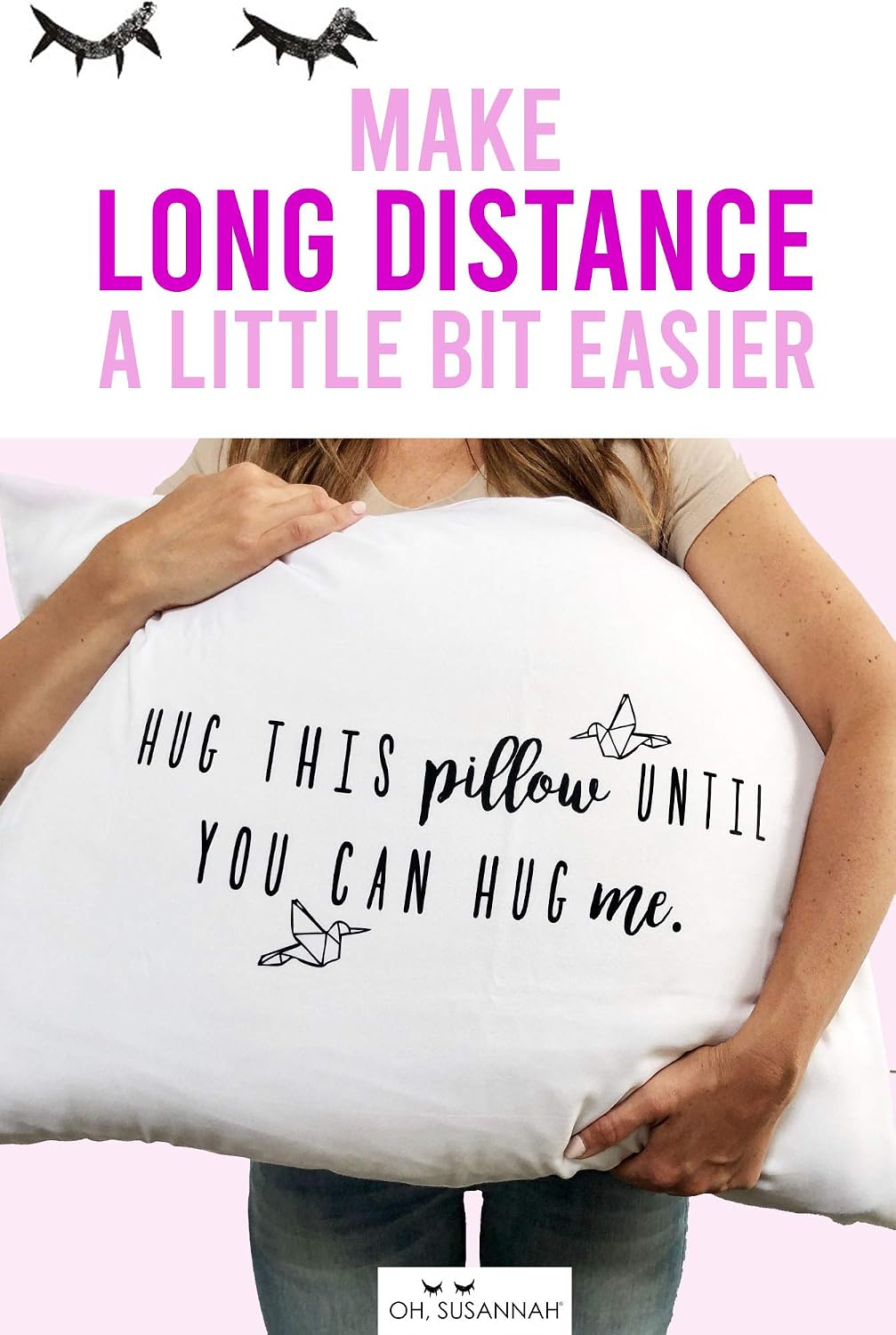 Oh, Susannah Gift Ready Hug This Pillow Until You Can Hug Me Pillowcase Gift Kit Card Included - Long Distance Relationship Gift (King 20x40, Black)