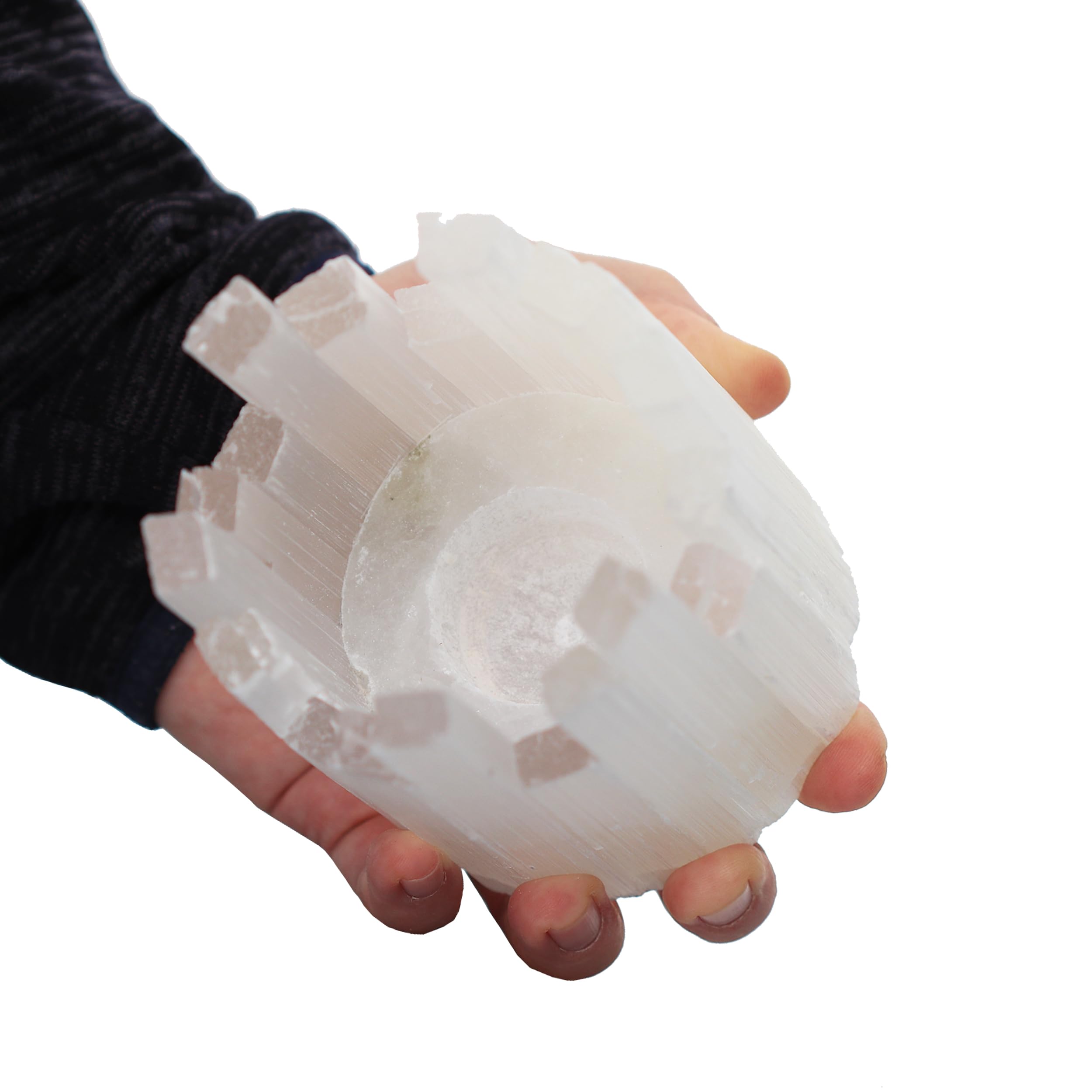 NKlaus 2 portacandele a torre selenite 12,5 x 10 cm – Grande set di portacandele in cristallo per meditazione, lavoro energetico e armonia spaziale