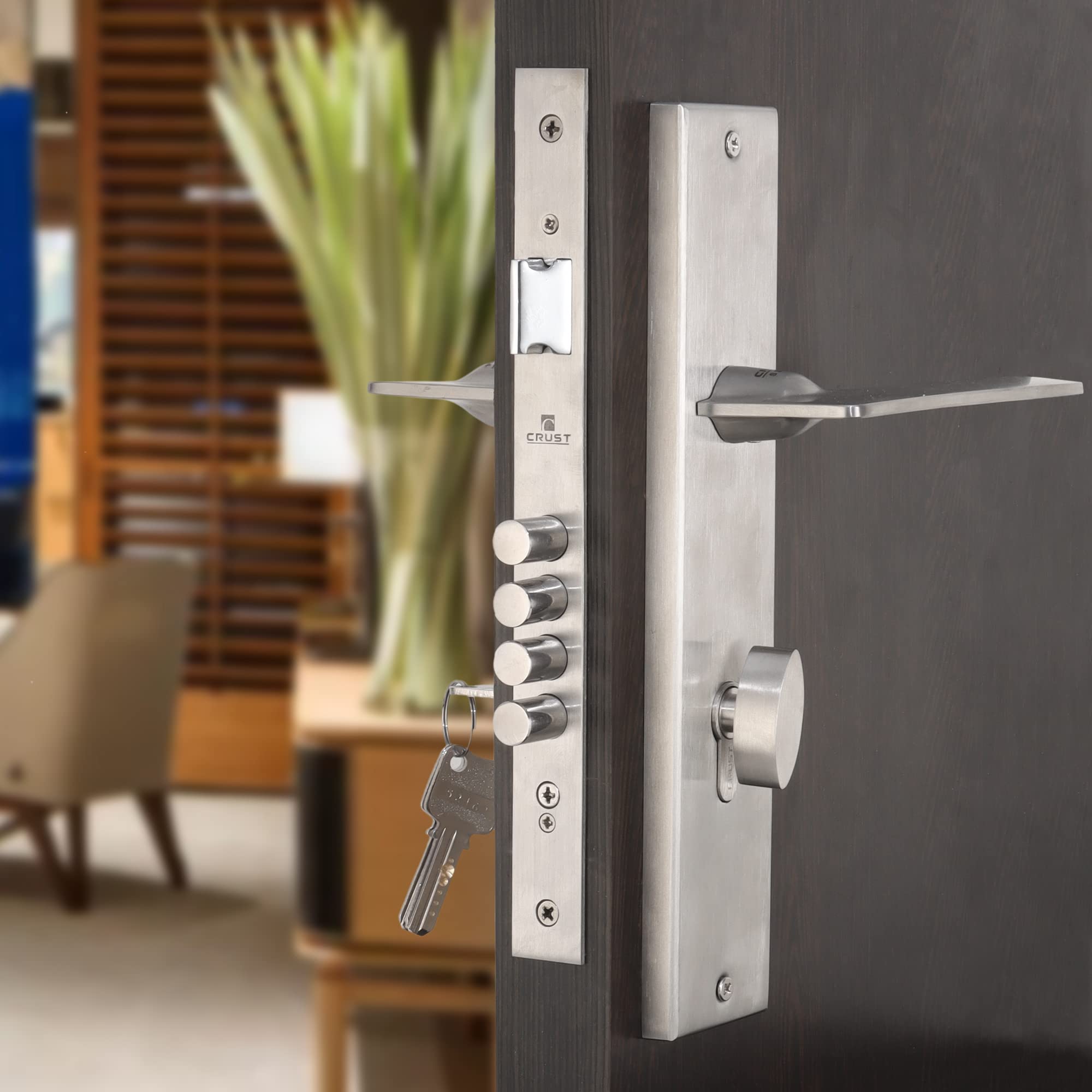 Blue Space Premium 10 Inch Cylindrical Plate Heavy Duty Door Lock - Main Door Lock Set with 3 Keys/Mortise Door Lock for Home/Office/Hotel (Bentley, Matt Satin)