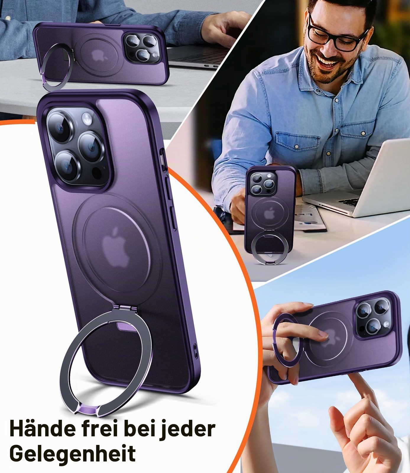 Chicfun 3-in-1 MagStänder für iPhone 14 Pro Hülle für MagSafe [Nr. 1 Magnetkraft+Handlicher Ständer+Militär Stoßfest] Schutzhülle Handyhülle iPhone 14 Pro Phone Case Cover Violett