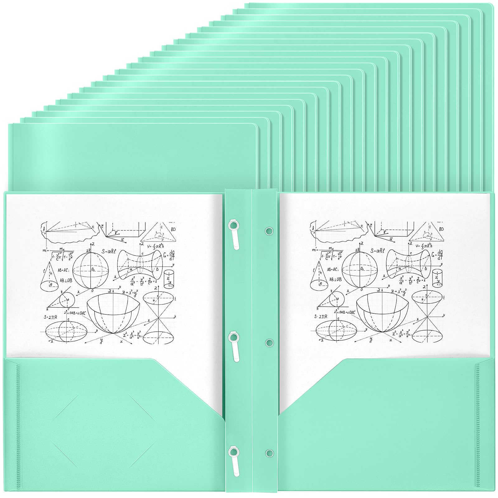 Yeaqee 80 Pcs Plastic Folders with Pockets and Prongs Plastic Folder 2 Pockets 3 Prongs with Business Card Slot Back to School Folders for Students, Teachers, Office Workers (Light Green)