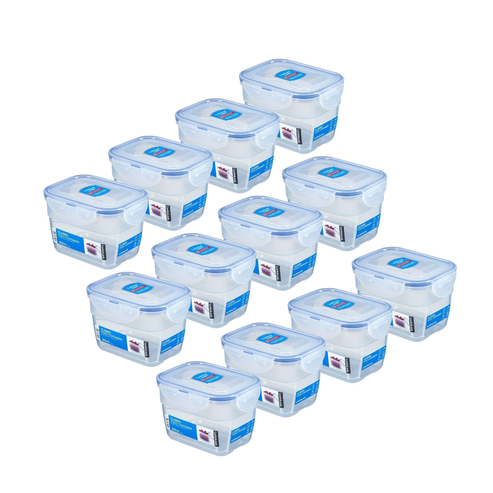 LocknLock Zestaw 12 pojemników na żywność HPL312 – pojemniki na żywność 800 ml – wymiary (dł. x szer. x wys.): 145 x 110 x 94 mm – odpowiednie puszki do zamrażania i kuchenki mikrofalowej – Lock and