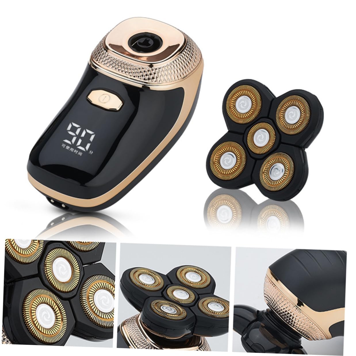 Rasoio Elettrico da Barba Uomo 5 in 1 Lama in Acciaio Placcato Titanio, Durata Prolungata, Funzione Trimming, Colore Oro per Impiego Quotidiano