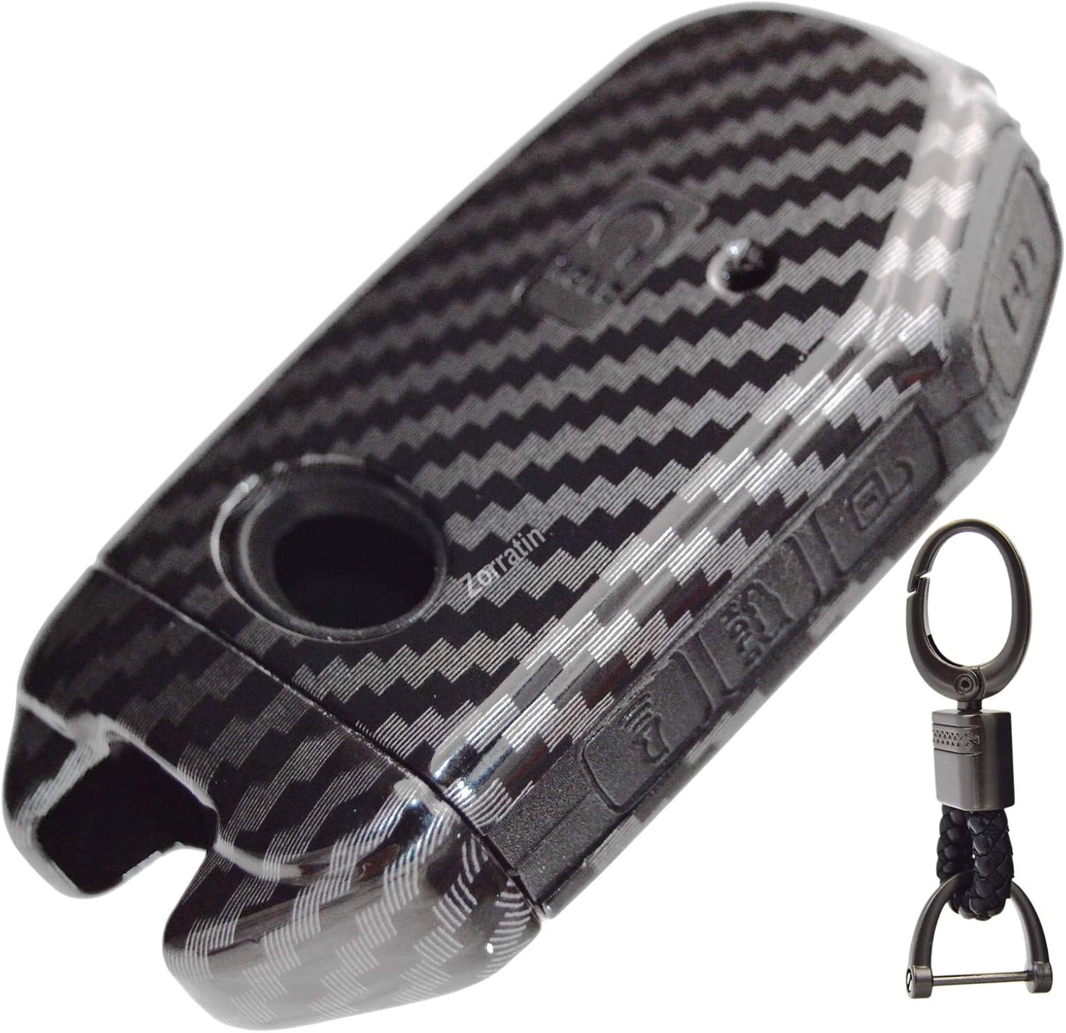 2-Layers Protection Hybrid Combo Carbon Key Fob Cover with Keychain fit for KIA Forte Soul Telluride K5 Selto Sorento Sportage