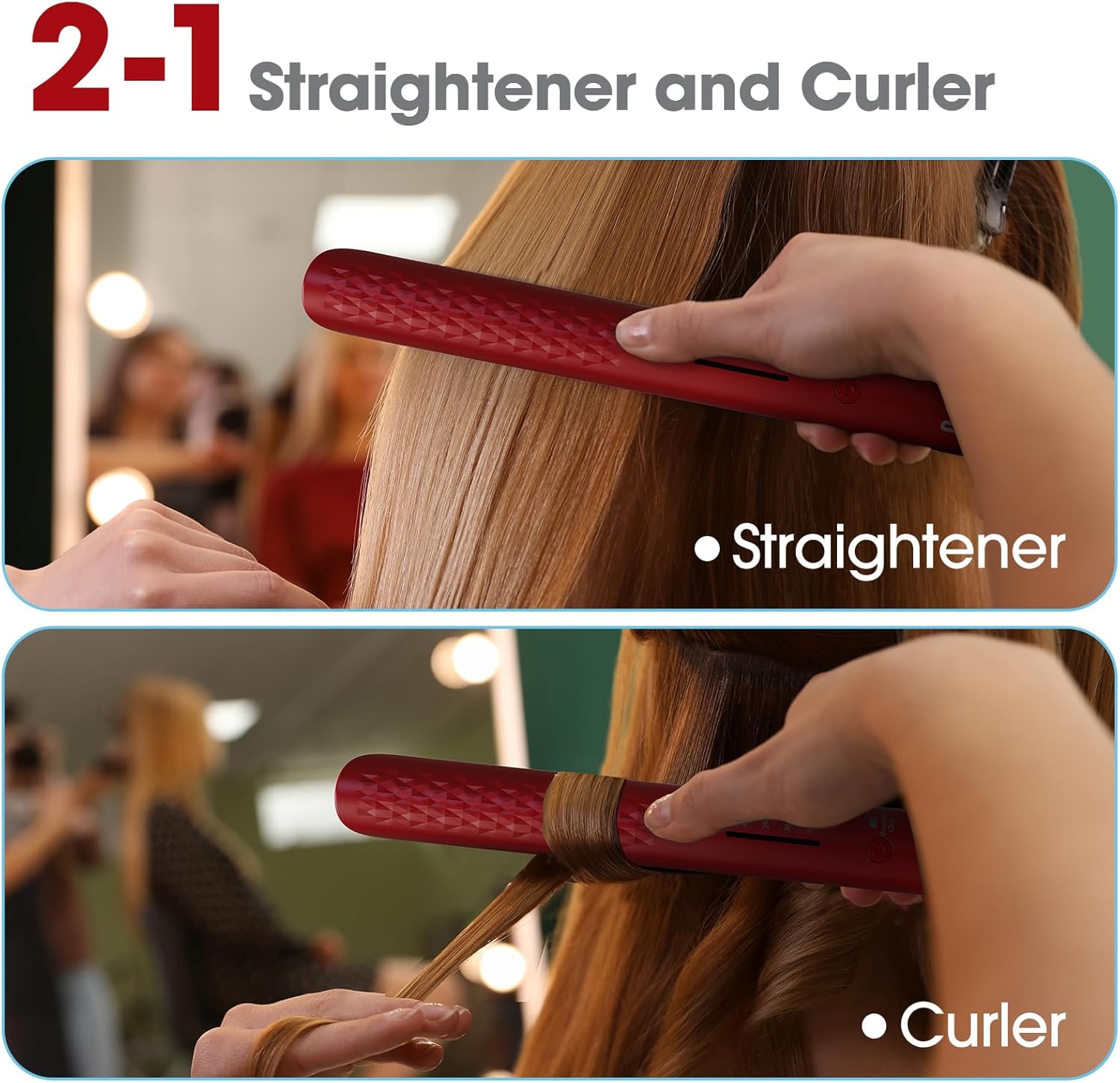 Quico Hair Straightener, 110-240V Global Travel Hair Straighteners for Women, 15s Fast Heating, Professional Negative Ion Flat Iron, Temp Memory, 320℉-450℉, Auto-Off, with Glove and Clips, Gift, Red - Image 5