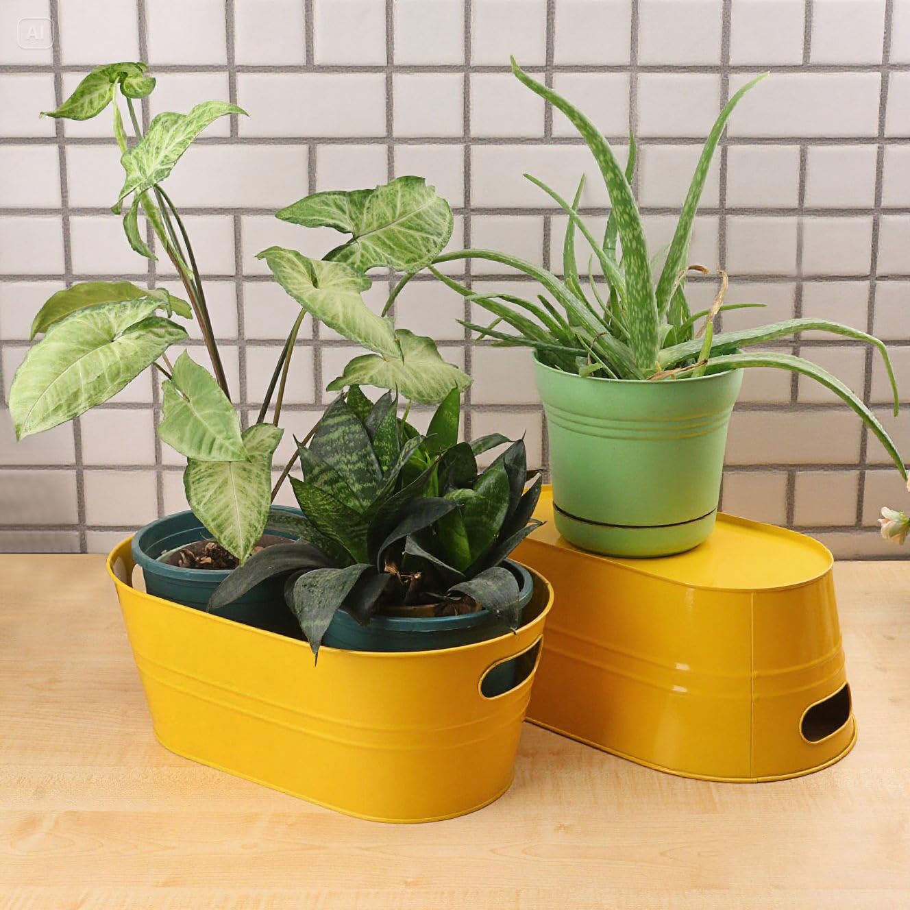 2 vaschette in metallo zincato giallo con manici, 38,9 x 22,9 x 15,2 cm, per feste, grandi secchi per bevande in metallo per birra, vino, cocktail ed eventi all'aperto