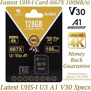 128GB Micro SD SDXC V30 A1 Memory Card Plus Adapter Pack (Class 10 U3 UHS-I Pro MicroSD XC) Amplim 128 GB Ultra High Speed 667X 100MB/s UHS-1 TF MicroSDXC 4K Flash - Cell Phone, Drone, Camera - coolthings.us