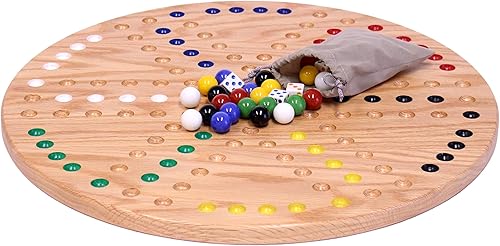 Miniatura 2 de Wahoo - Juego de mesa de juego de mármol, redondo de 18 pulgadas de ancho, madera de roble macizo, doble cara, con canicas grandes de 0.709 in y