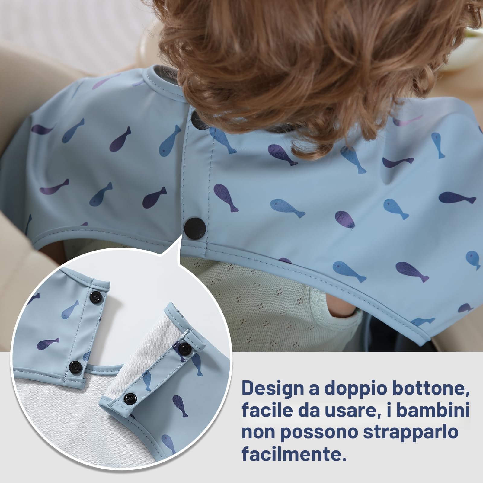 Bavaglino Anti-Mess a Manica Lunga Impermeabile Lavabile in Lavatrice per Svezzamento Bambino 6-24 Mesi