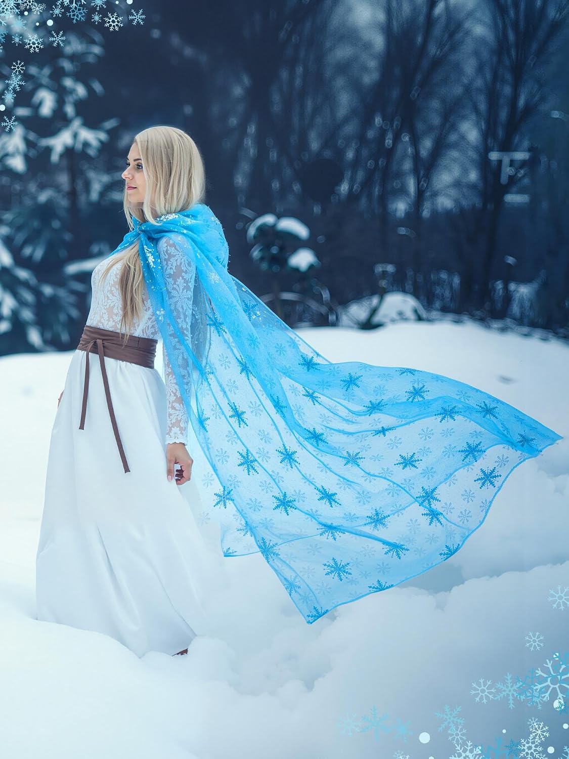 Chicingyou Halloween Hooded Cloak with Hood for Women Blue