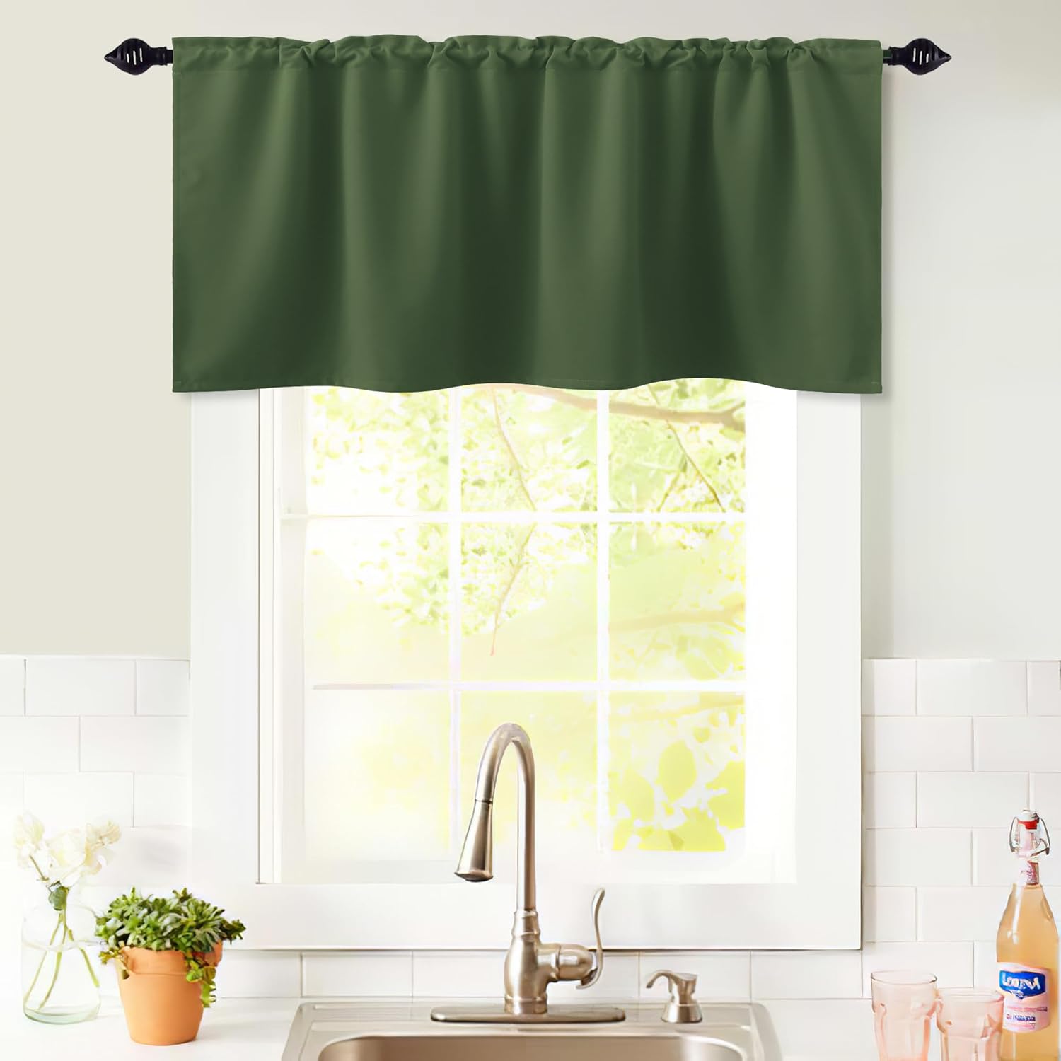 KOUFALL Olive Green Valances for Windows Bathroom Living Room Kitchen,52x18 Inch Length - Image 3