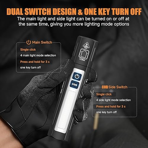 Miniatura 5 de Linternas Magnéticas Recargables Pequeñas de Alto Lumen - Linterna Táctica LED USB C Súper Brillante y Potente, 8 Modos, Linterna de Bolsillo