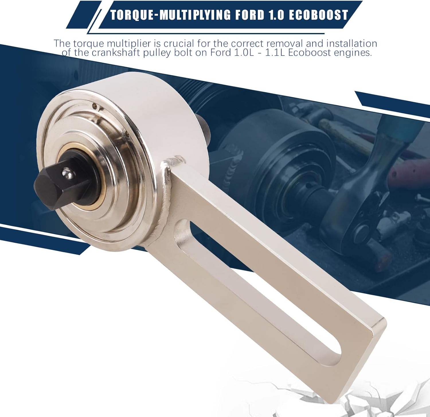 Engine Crankshaft Belt Pulley Removal Tool for Ford 1.0 & 2.0 EcoBoost Duratec Engines, 1:5 Torque Multiplier Kit with 21mm/24mm Sockets, Match OEM 303-1611, 303-1611-01, 303-1611-02