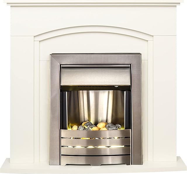 Adam Venice Fireplace in Cream with Helios Electric Fire in Brushed Steel, 39 Inch