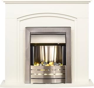 Adam Venice Fireplace in Cream with Helios Electric Fire in Brushed Steel, 39 Inch