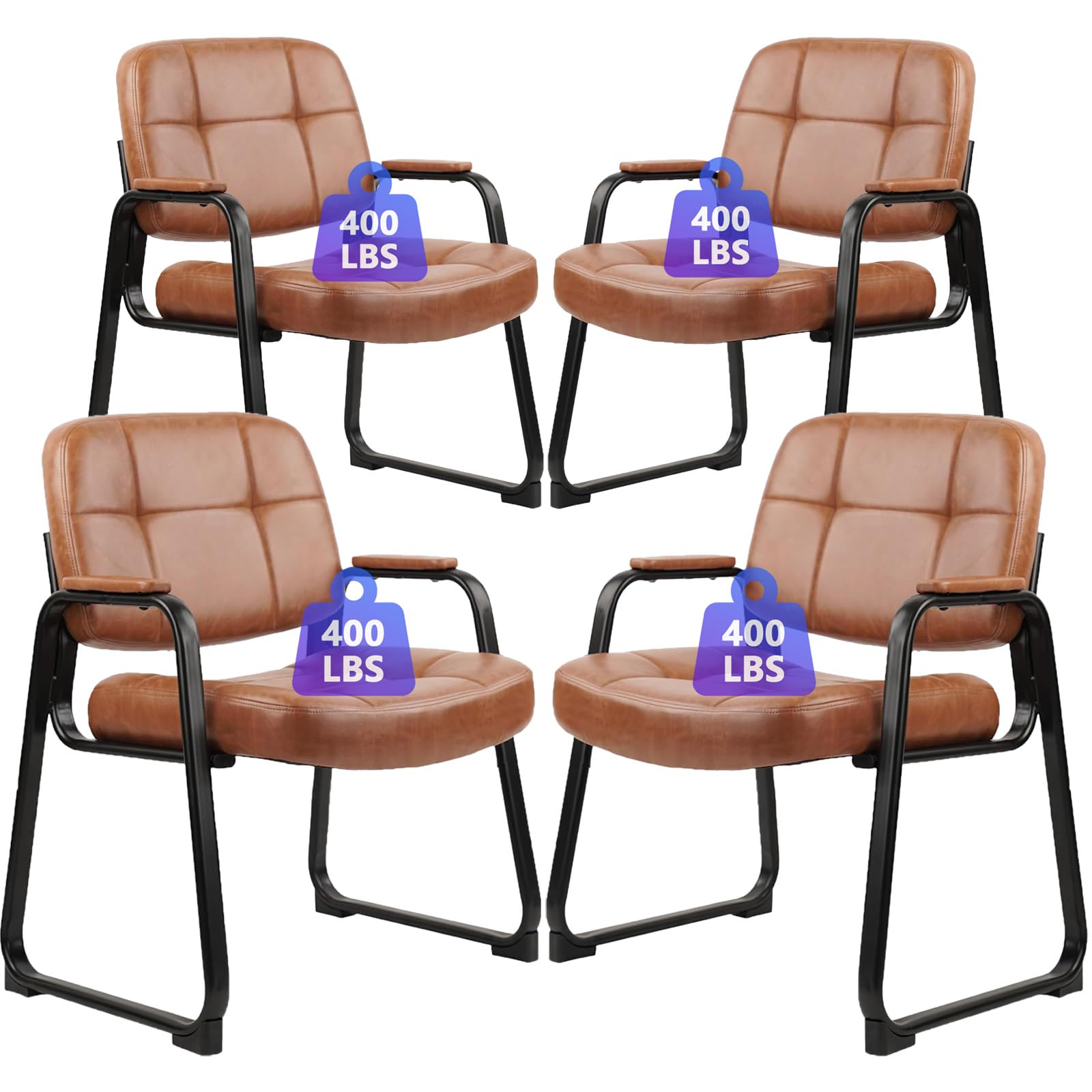 CLATINA Big & Tall Waiting Room Guest Chair Comfortable Reception Chairs with Bonded Leather Padded Arm Rest and Sled Base for Office Reception Lobby