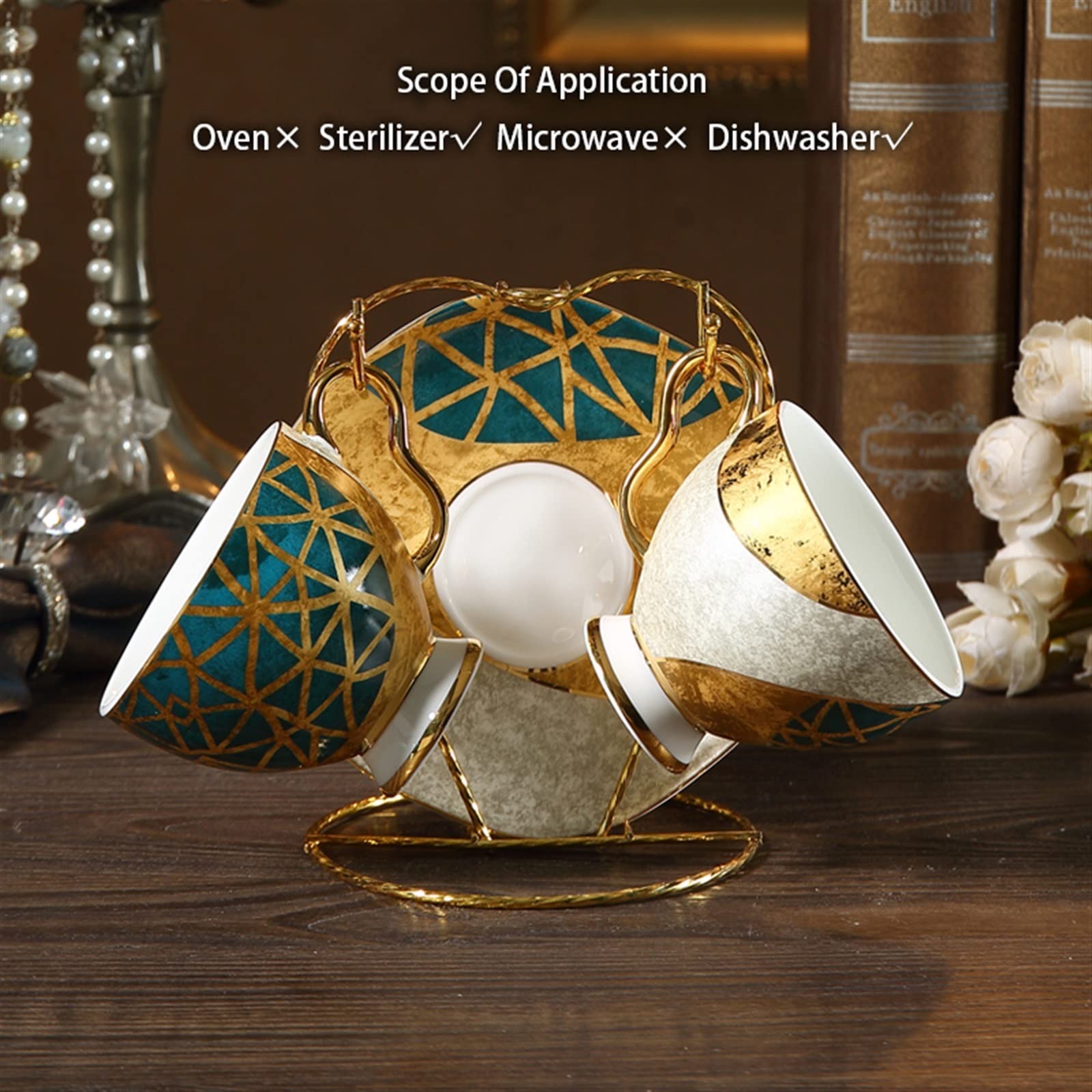 Luxus Bone China Kaffee Set Gold Inlay Porzellan Tee Set Topf Tasse Keramik Becher Zucker Schüssel Creamer Teekanne Milch Krug kaffeegeschirr (Color : 16pcs Set)