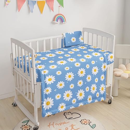 Miniatura 7 de Juego de ropa de cama para cuna de 3 piezas con edredón, sábana y falda, ropa de cama con estampado de mariposas en acuarela para bebés niños y