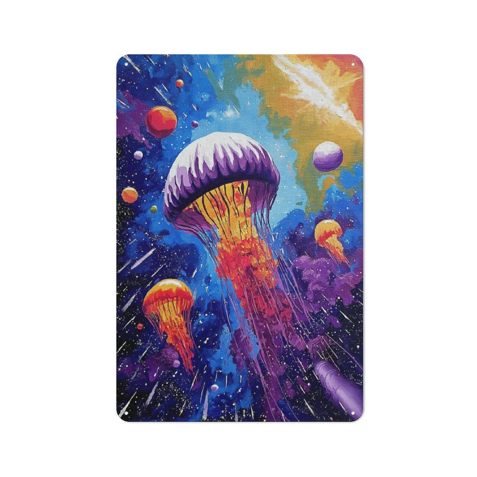 Junmoney Jellyfish In Space Cosmic Artwork Retro Tin Sign 30X20cm For Dining Room Or Kitchen, Suited To Kitchen Wall Decor Lovers